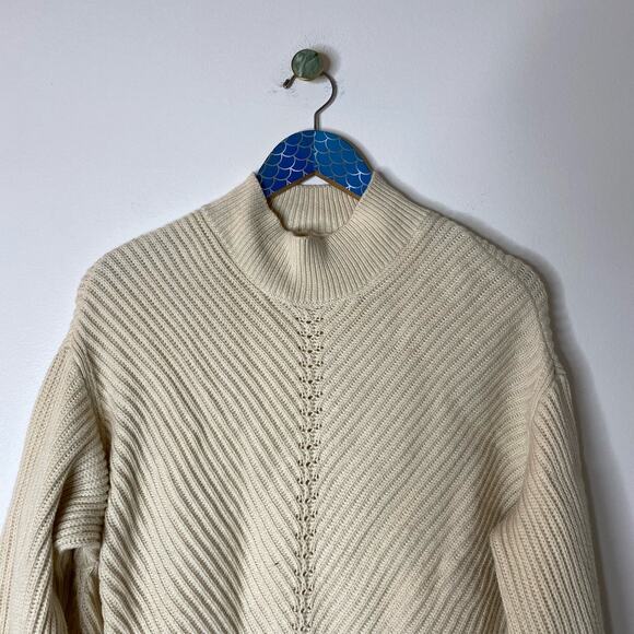 MARINE LAYER Skylar Turtleneck Sweater Ivory Cotton Wool Blend Size Large - Picture 3 of 9